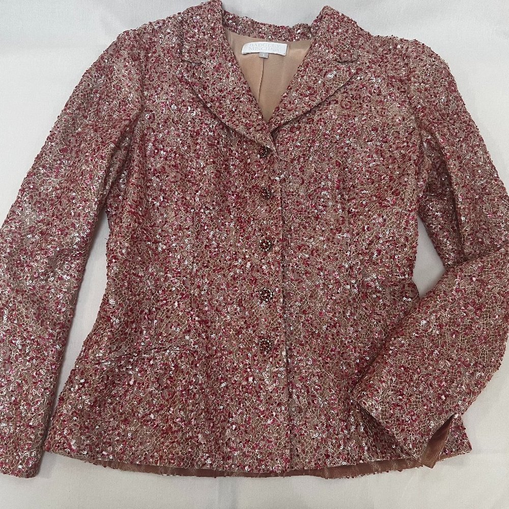 Badgley Mischka Sequin-Embroidered Jacket in Pink/Magenta Size 8